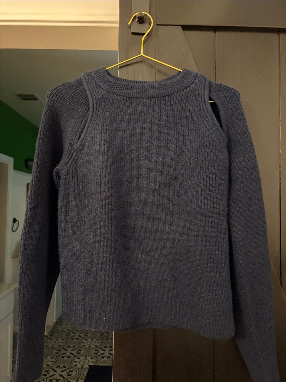 Women’s Navy Blue Crewneck Knit Sweater with peep shoulders